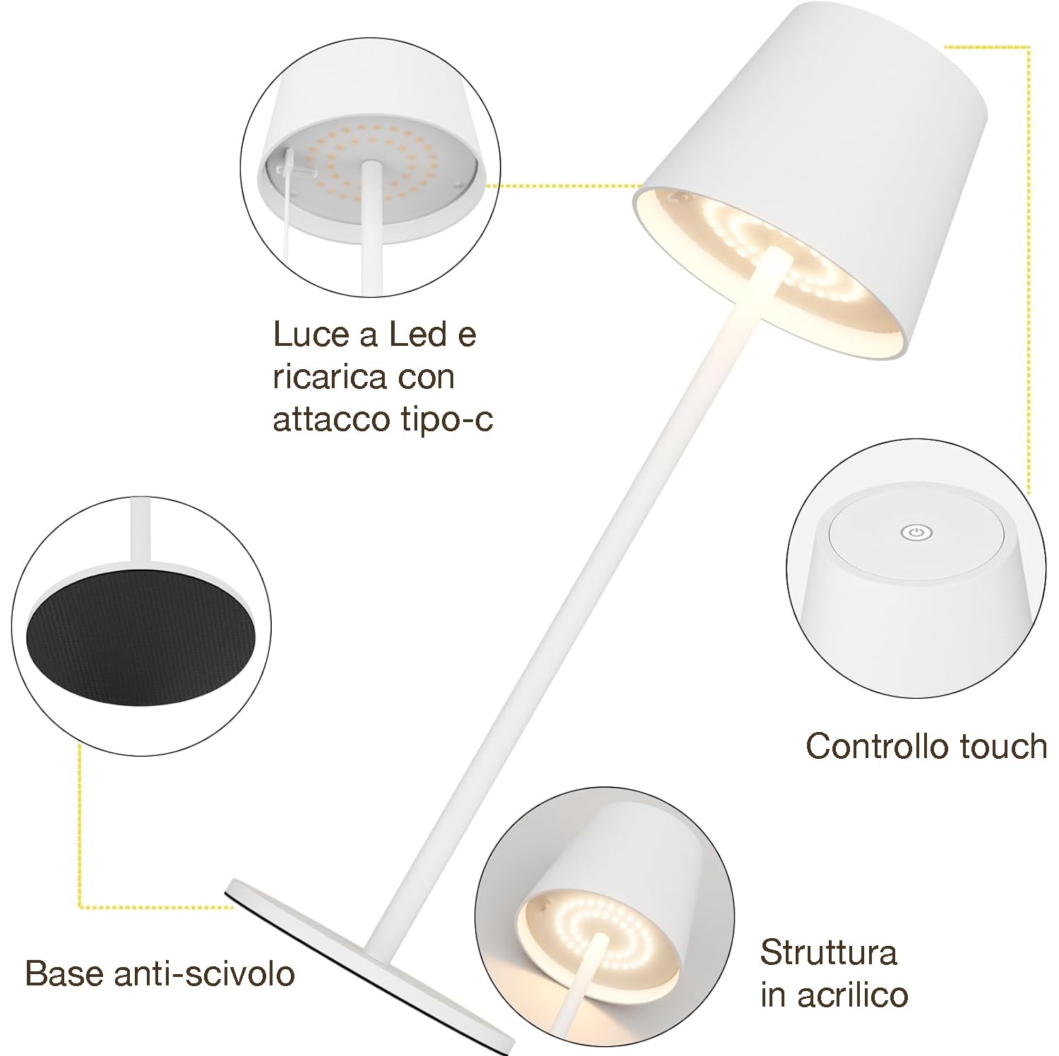 081 Store - 2 PEZZI LAMPADA DA TAVOLO SENZA FILI RICARICABILE BIANCHE, LAMPADA DA TAVOLO LED DIMMERABILE E CON 3 TONALITà DI LUCE, DIMMERABILE 3000-65000K ED IMPERMEABILE IP54