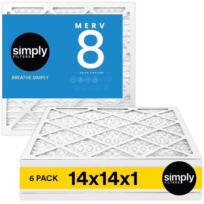Simply 14x14x1 Air Filter, MERV 8, 6 Pack, For Home AC Furnace & HVAC (Actual Size: 13.75'x13.75'x0.75') DUST, Pet, & Allergy Control