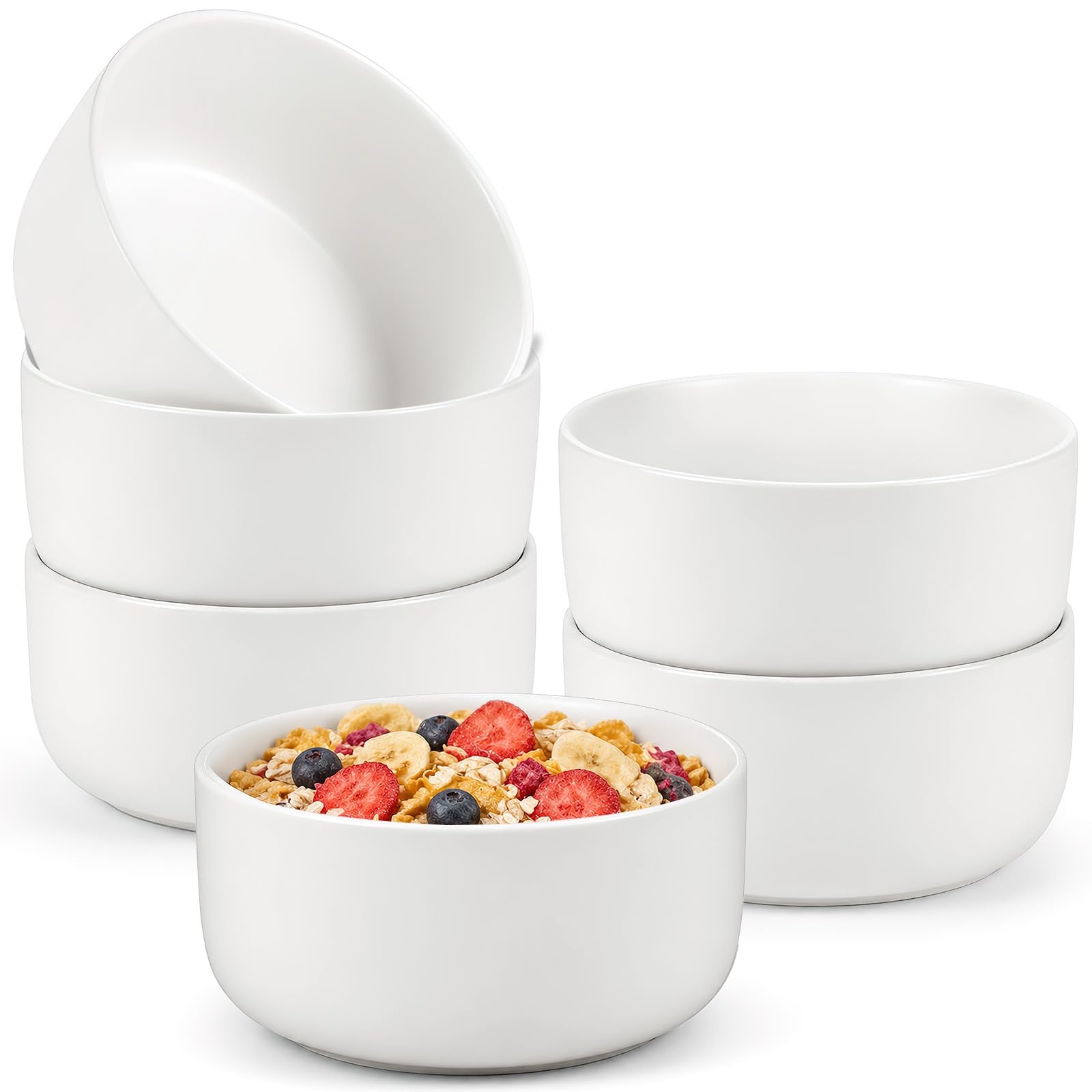 PBSKM 800 ml Ceramic Cereal Bowls Set of 6, Large White Soup Bowl