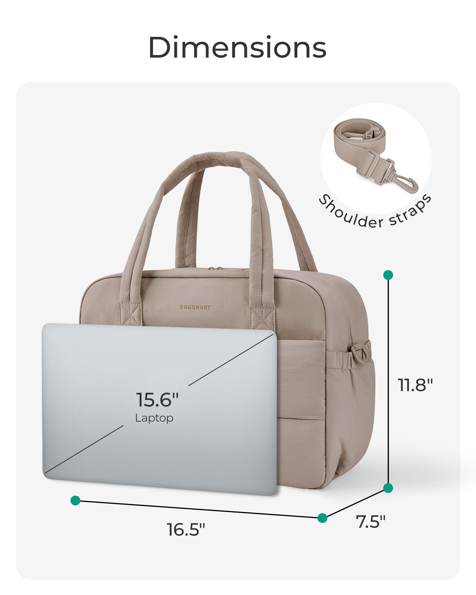 BAGSMART Sporttasche Damen, 24L Puffer Reisetasche für unterwegs mit Laptopfach, Wochenendtaschen für Damen, Handgepäck Reisetasche für persönliche Gegenstände, Kamel