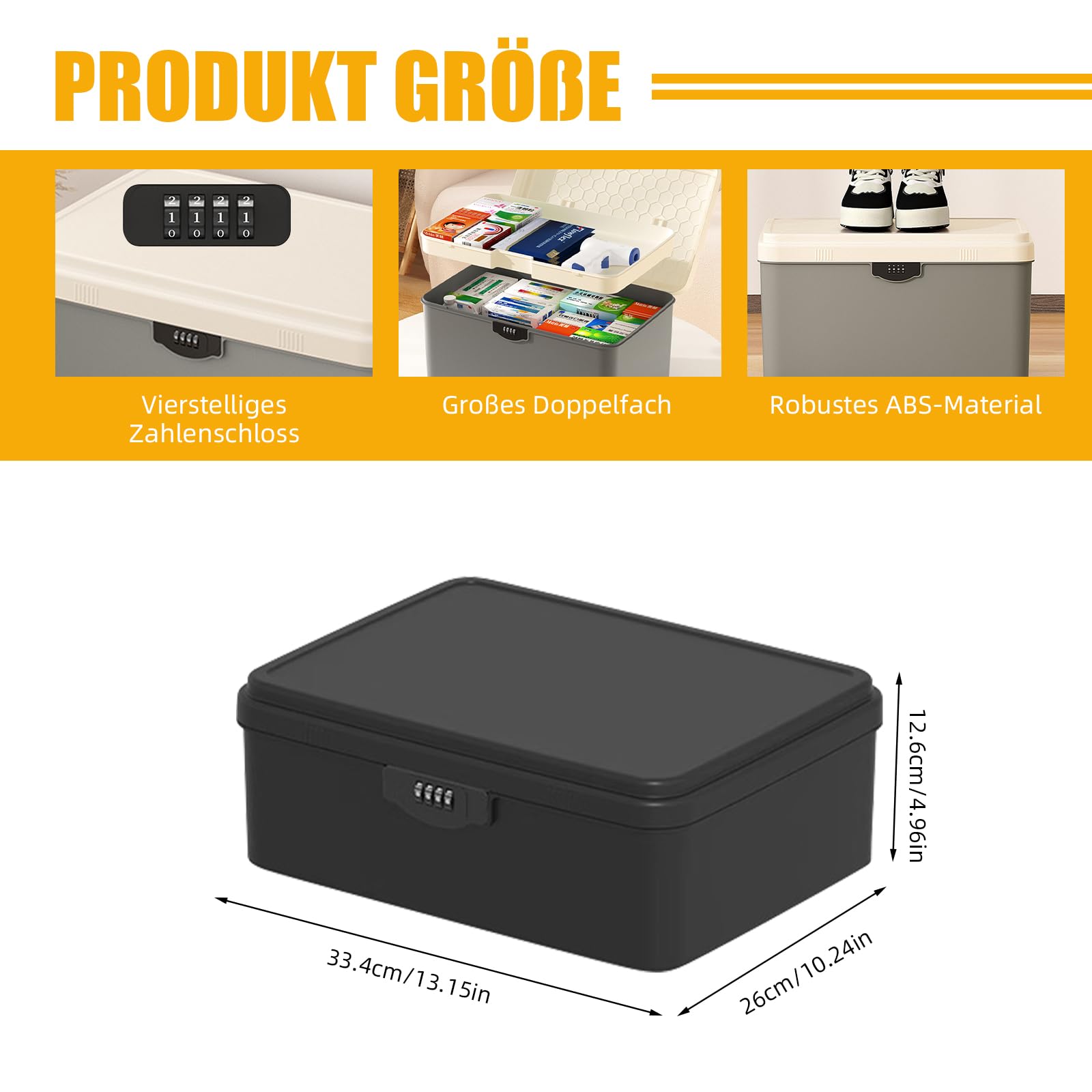 Abschließbare box, Plastic Box Abschließbar Kühlschrank Safe, Büroschrank Abschließbar für Lebensmittel, Medikamente und Technik/Handygefängnis (Schwarz, L (33.4 x 26 x 12.6cm))