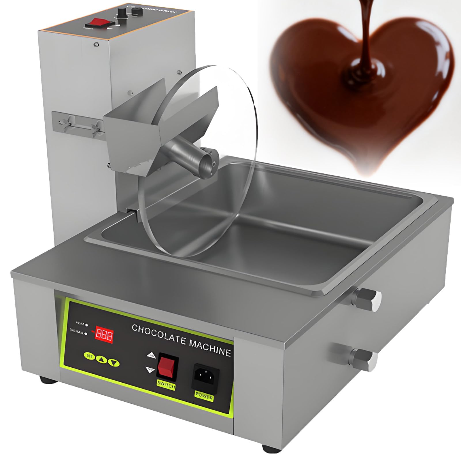 Máquina de templado de chocolate, acero inoxidable de grado comercial, batidora automática de ruedas con horno de fusión, control preciso de temperatura para una mezcla suave, capacidad de 8 kg