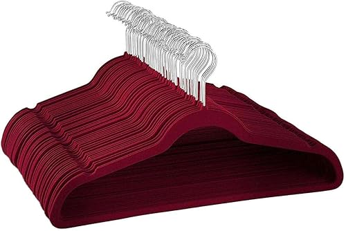 VBSQ - Juego de 100 perchas de terciopelo antideslizantes que ahorran espacio en color burdeos, ganchos giratorios de 360, perchas para ropa,