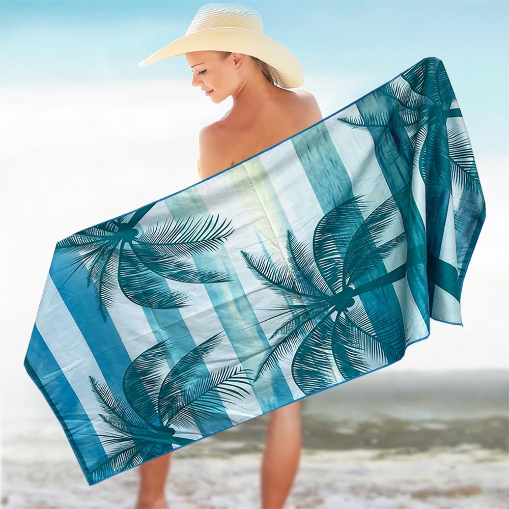 Lot de 4 serviettes de plage en microfibre à séchage rapide, légères, anti-sable, extra larges, fines pour adultes, femmes, accessoires de bain, tapis de bain, incontournables pour les vacances
