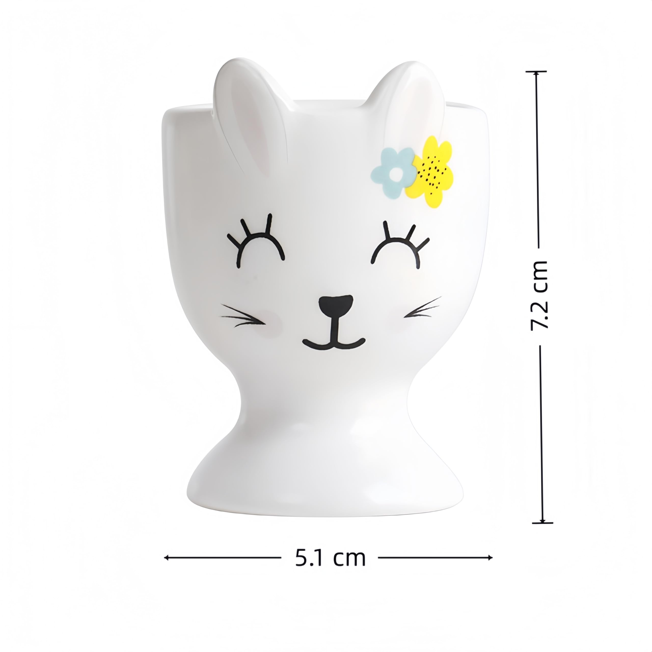 Lot de 6 coquetiers en céramique - Lapin et poussins - 1/2/4/6 pièces - Passe au micro-ondes - Décoration sous glaçage (lot de 6, lapin blanc)