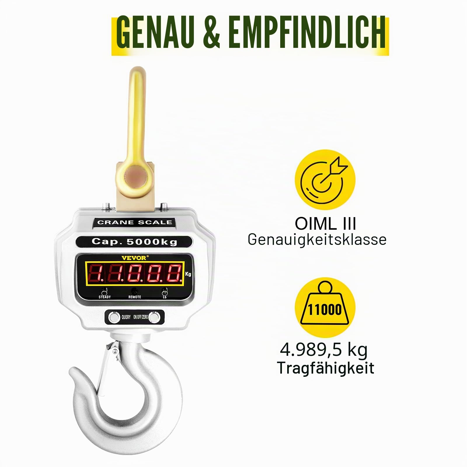 BananaB OCS-T-5T Kranwaage 5 t /5000kg Industriewaage Digital Hängewaage Crane Scale LCD Bildschirm Hanging Weighing Scale