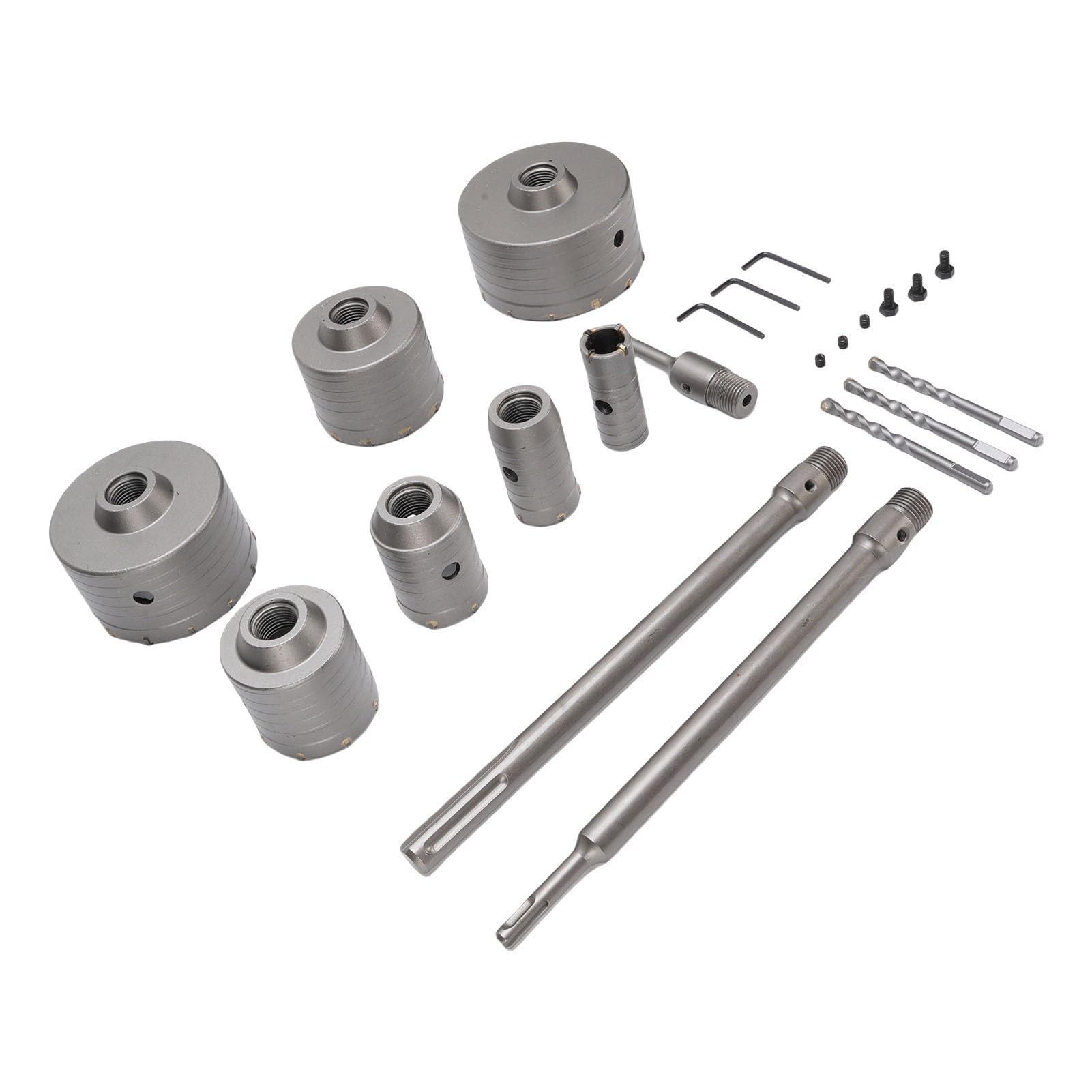 Bewinner Kit de Sierra Perforadora para Hormigón, 7 Piezas, 30-110 Mm, Cortador de Agujeros de Carburo de Acero de Tungsteno para Cemento de Pared de Ladrillo, con 3 Bielas para Perforación con