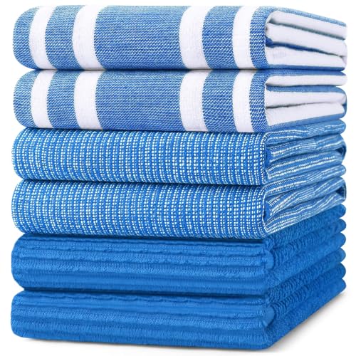 Image of Homaxy Premium Kitchen Towels(18 inchx 28 inch, 6 Pack), Large Cotton 380 GSM Kitchen Hand Towels, Soft and Absorbent Terry Dish Towels, Multipurpose Tea Towel Set with Hanging Loop, Blueberry