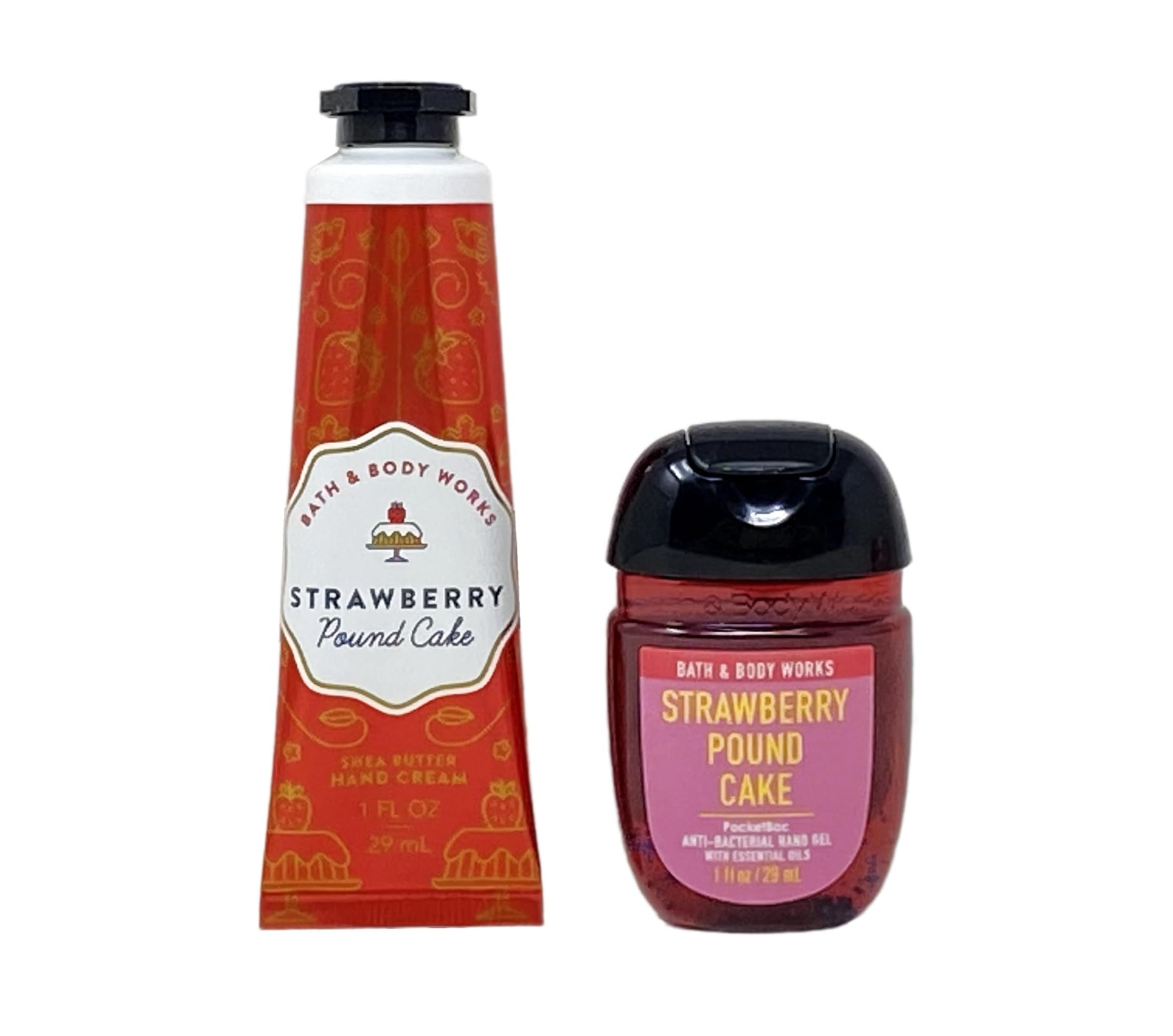 Bath & Body Works Strawberry Pound Cake Travel Gift Set - Hand Cream and Hand Gel Inside a Small Decorative Box