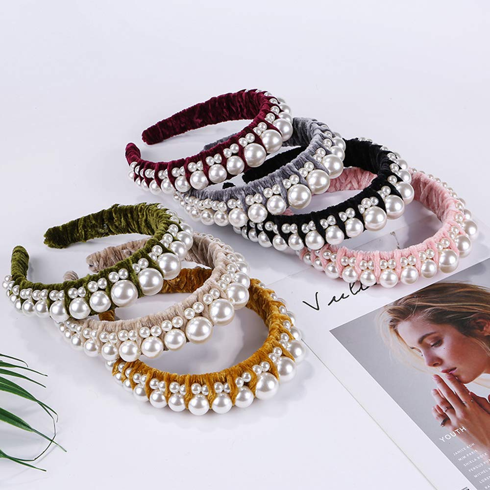 Amazon.com : Velvet Braided Pearl Padded Headband Velvet  display picture 3