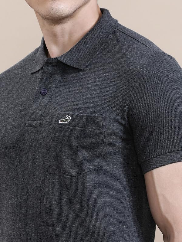 Image of CROCODILE Men's Solid Casual Wear T-Shirt | Polo Neck | Half Sleeves | Pull On | Regular