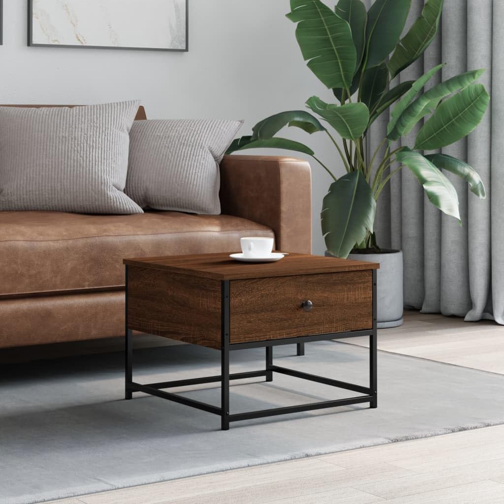 Table basse de salon carrée en bois et métal pour vos soirées au canapé
