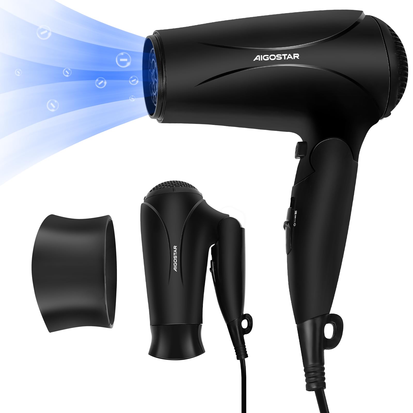 Aigostar Secador de Pelo Iónico, Secador de Viaje con Mango Plegable,3 Ajustes de Temperatura,Secadores 2400W