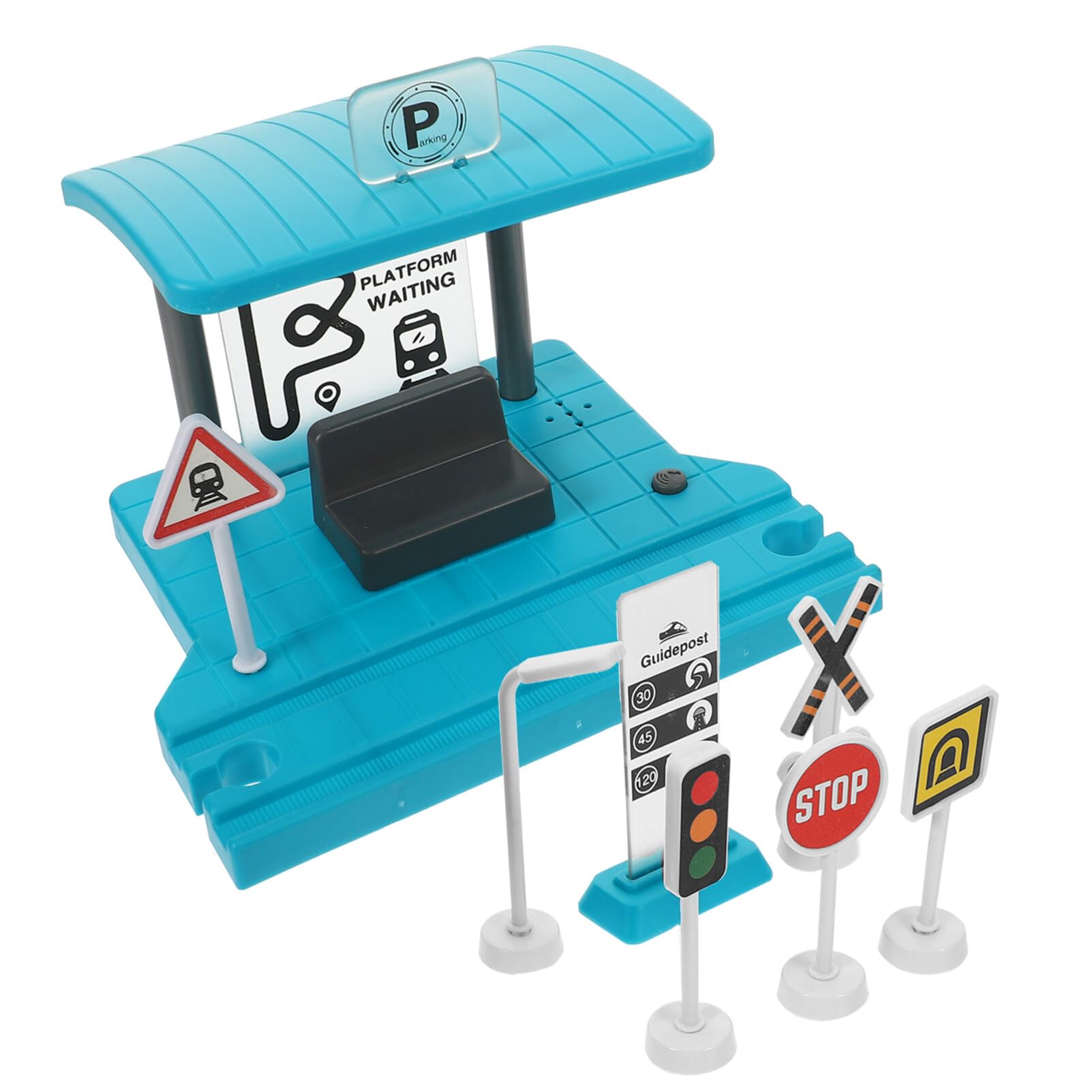 Toyvian Wooden Train Tracks Accessories, Train Set Piece of Station Railroad Track Collection Train Toys Expansion Pack with Traffic Signs with Sound Light for Railway