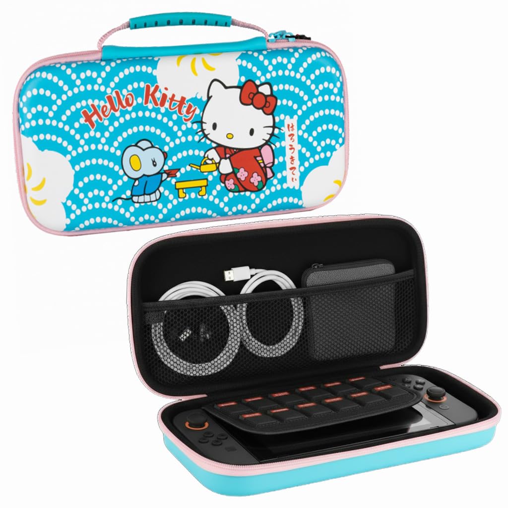Konix Blau Hello Kitty Schutzhülle Und Tragetasche Für Nintendo Switch 2 - Zubehörnetz - 8 Spielefächer - Teemotiv