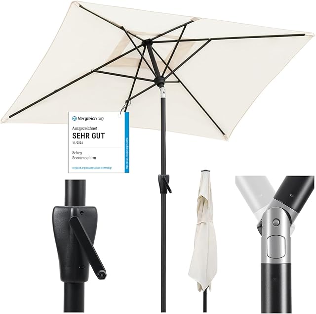 Sekey Sekey Aluminum Sonnenschirm mit Kurbel und Knicker, 210 × 140 cm Sonnenschirm Rechteckig für Balkon Garten & Terrasse Sonnenschutz — Sonnenschirme