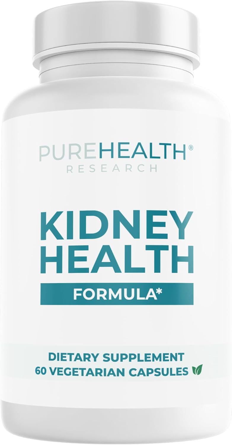 PUREHEALTH RESEARCH Kidney Health Formula - Kidney Cleanse Detox & Repair Support Supplement - with Berberine HCL, Chanca Piedra, Saffron, Grape Seed, Turmeric Root, Magnesium & More - 60 Capsules