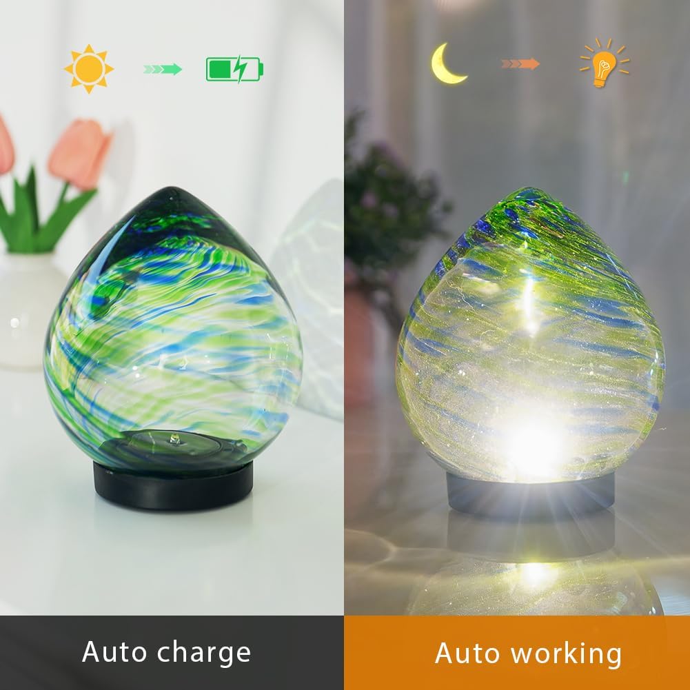 Solar Lanterns Outdoor, Solar Glass Lights, Waterproof Led Table Lamp for Garden Yard Tree Home Xmas Decoration, Green Blue