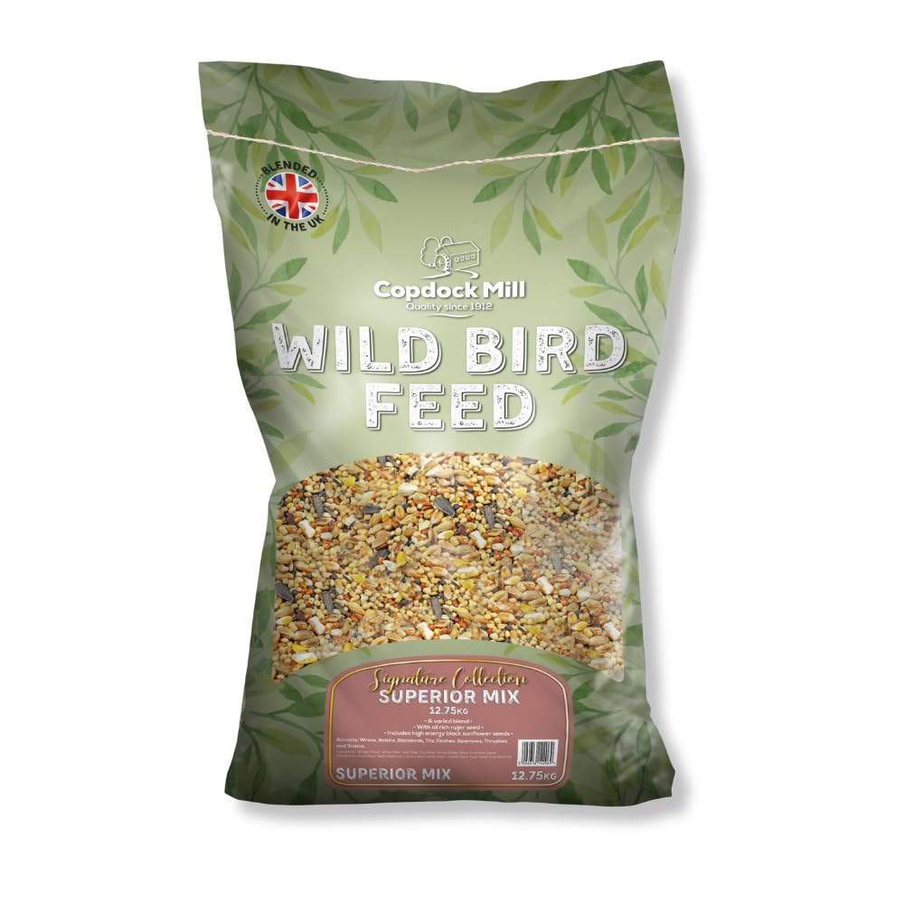 Copdock Mill Wild Bird Seed Superior Mix 12.75kg - All Year-Round Bird Seeds for Small Garden Birds - With Black Sunflower Seeds and Nyjer Seeds - 100% Natural Nutritional Bird Food