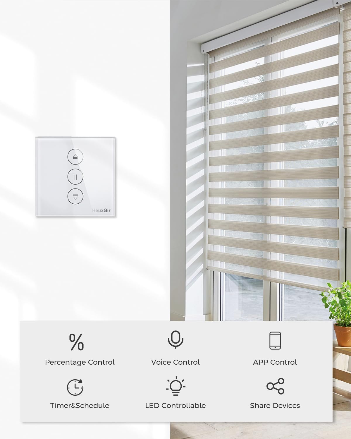 80 * 80 mm Interruptor Persianas Wifi, Interruptor Inteligente Persiana de Porcentaje Control de APP y Voz, Compatible con Alexa y Google Home, Necesita Cable Neutro 2Pieza