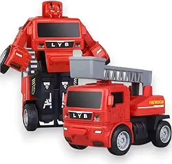 Carro de Resgate Bombeiros Transformável em Robô, Brinquedo 2 em 1, Carrinho Infantil Bate Transforma (COM ESCADA)