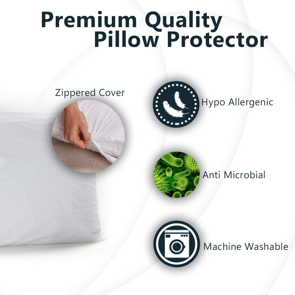 Dudu N Girlie Pillow Protectors pack of 2 Zipped - 100% Cotton & Breathable White Pillow Cases - UK Standard Size 50x75cm - Image 2