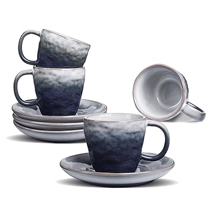 BOILMERIT 3 oz Mini Espresso Cups Set of 4, Italian Gradient Espresso Coffee Cup, Small Ceramic Demitasse Espresso Shot Mugs with Saucer for Lungo Coffee, Espresso Machine