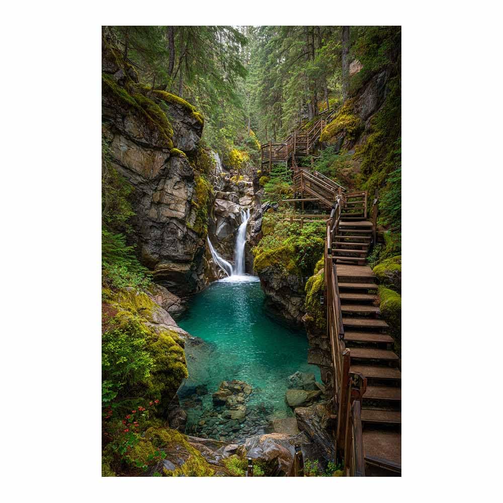 HOQIU Vintage wall art Forests Waterfall Scene decorative painting, wall art, for Living Room Bathroom Bedroom Kitchen Decoration.(Multicolor)-40x60cm Unframed