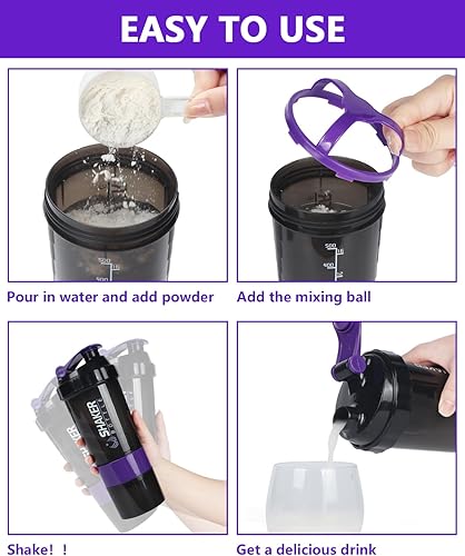 Miniatura 5 de Botella mezcladora de proteínas, vaso batido de 16 onzas para proteína en polvo con almacenamiento, botella de agua deportiva, antideslizante de 3