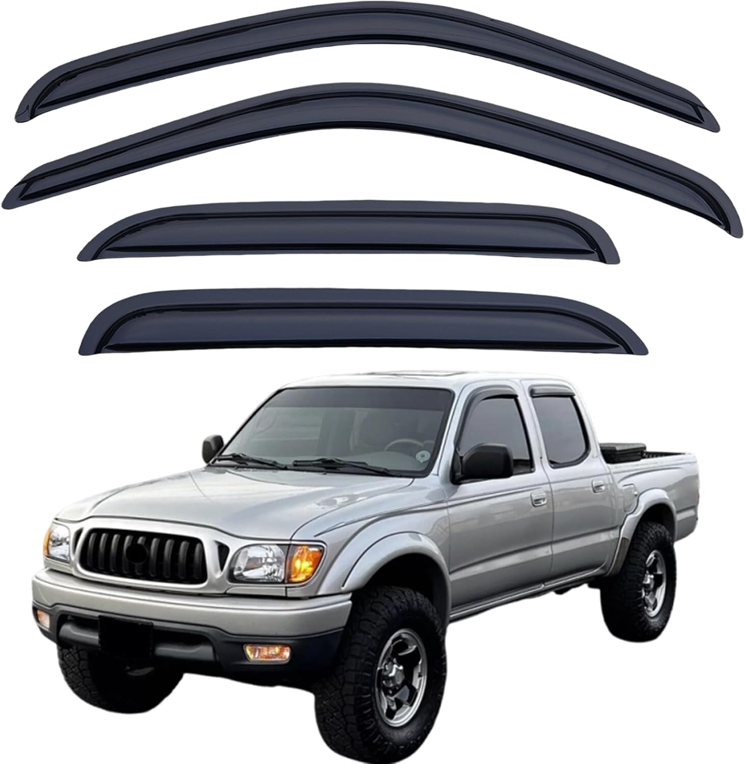 Rain Guards Compatible with 2001-2004 Toyota Tacoma Crew Cab, Acrylic Slim Style Window Visor Rain Guard, Side Window Deﬂector for Toyota Tacoma Accessories 4 Pieces, 2002 2003