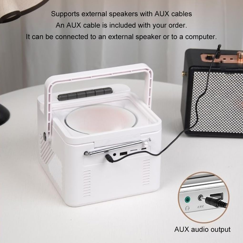 Lettore CD con altoparlante Bluetooth bidirezionale, suono HIFI, schede TF, modalità unità USB, batteria a lunga durata, ABS, bianco, Ha la funzione nastro