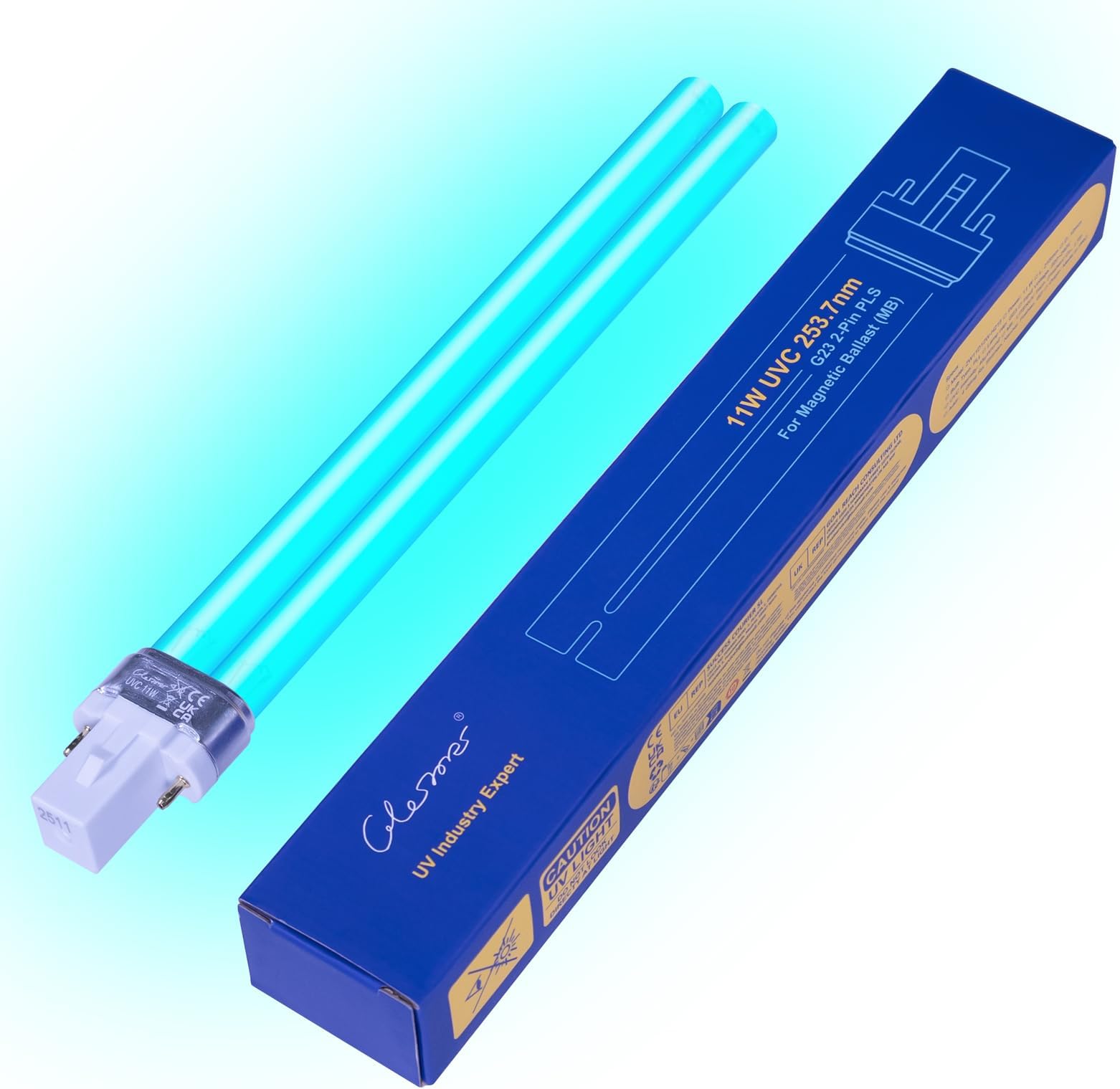 Glostars 11W G23-2Pin UV Light Bulb — Replacement UV Bulb for Pond, Aquarium & Water Sterilisation Equipment（11W 1PACK）