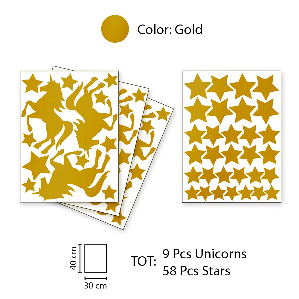 KS0002_O Wall Stickers Decorative Kit Unicorns and Stars Gold Children Newborn Nursery Nursery Stickers Washable - Image 2