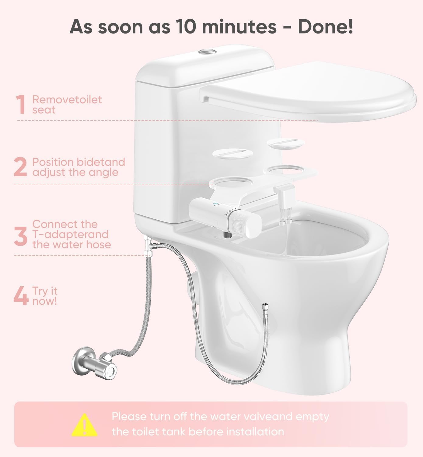 Ultra-Slim Bidet Attachment Posterior Feminine Wash- Retractable Dual Nozzles Non-Electric Bidet Attachment for Toilet Seat Adjustable Fresh Cold — view 5