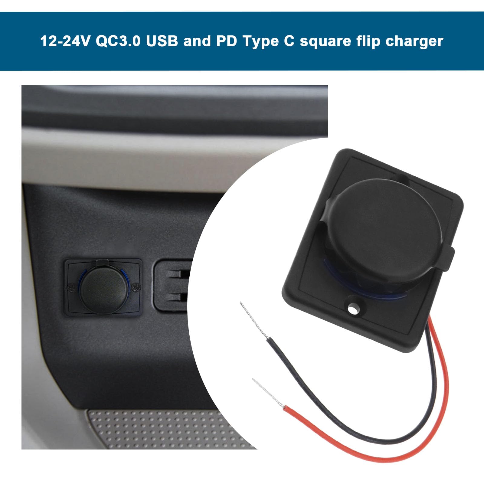 Lot de 2 prises de chargeur de voiture USB de type C avec capuchon anti-poussière double port QC3.0 USB et PD Type C 12-24 V 18 W Charge rapide Socket Panel pour voitures, camping-cars, bus