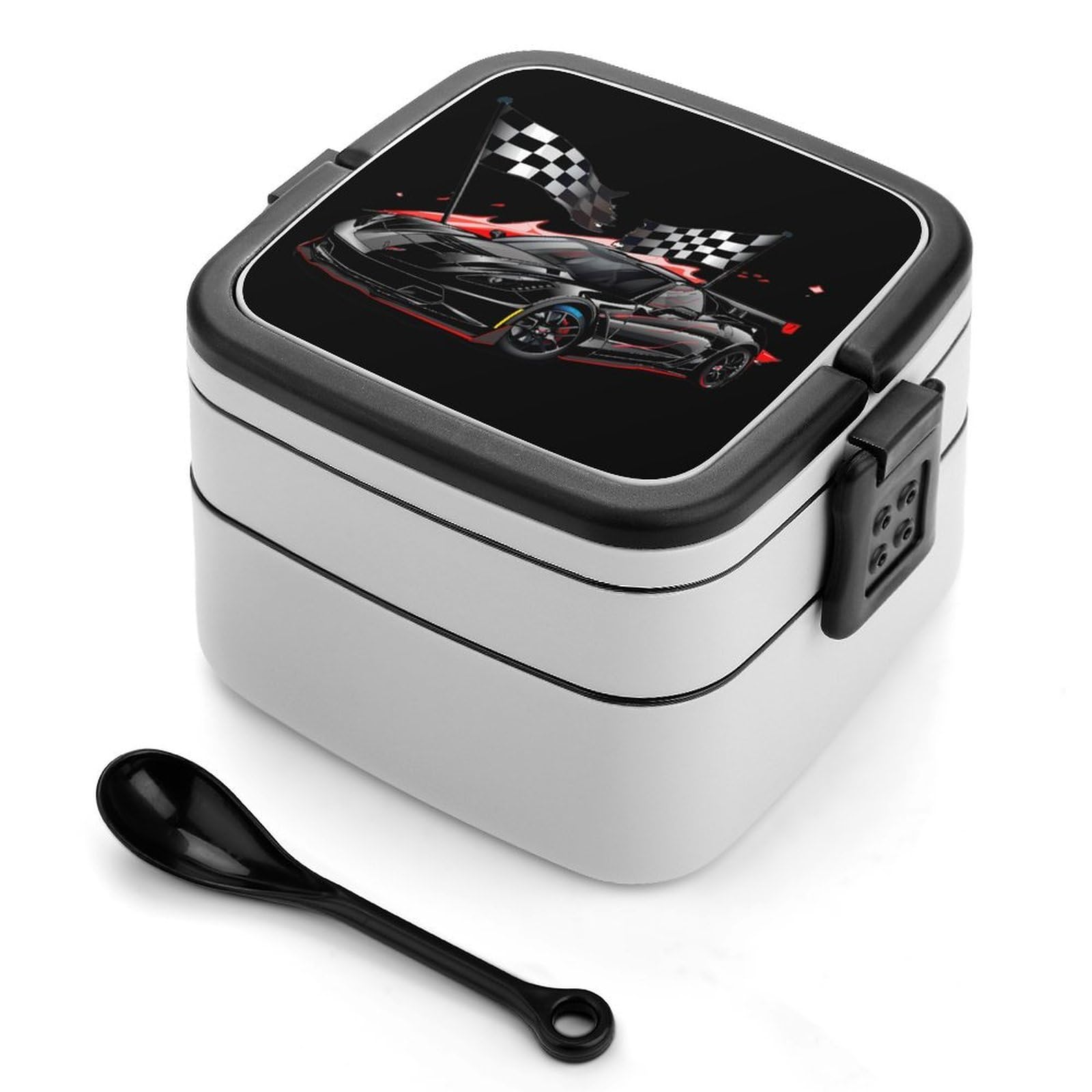 CGSBNGHA Car Racing Automobile Sport Racer Checkered Flag Bento Lunch Box 2 Layer Lunchbox Food Container for Adults Office