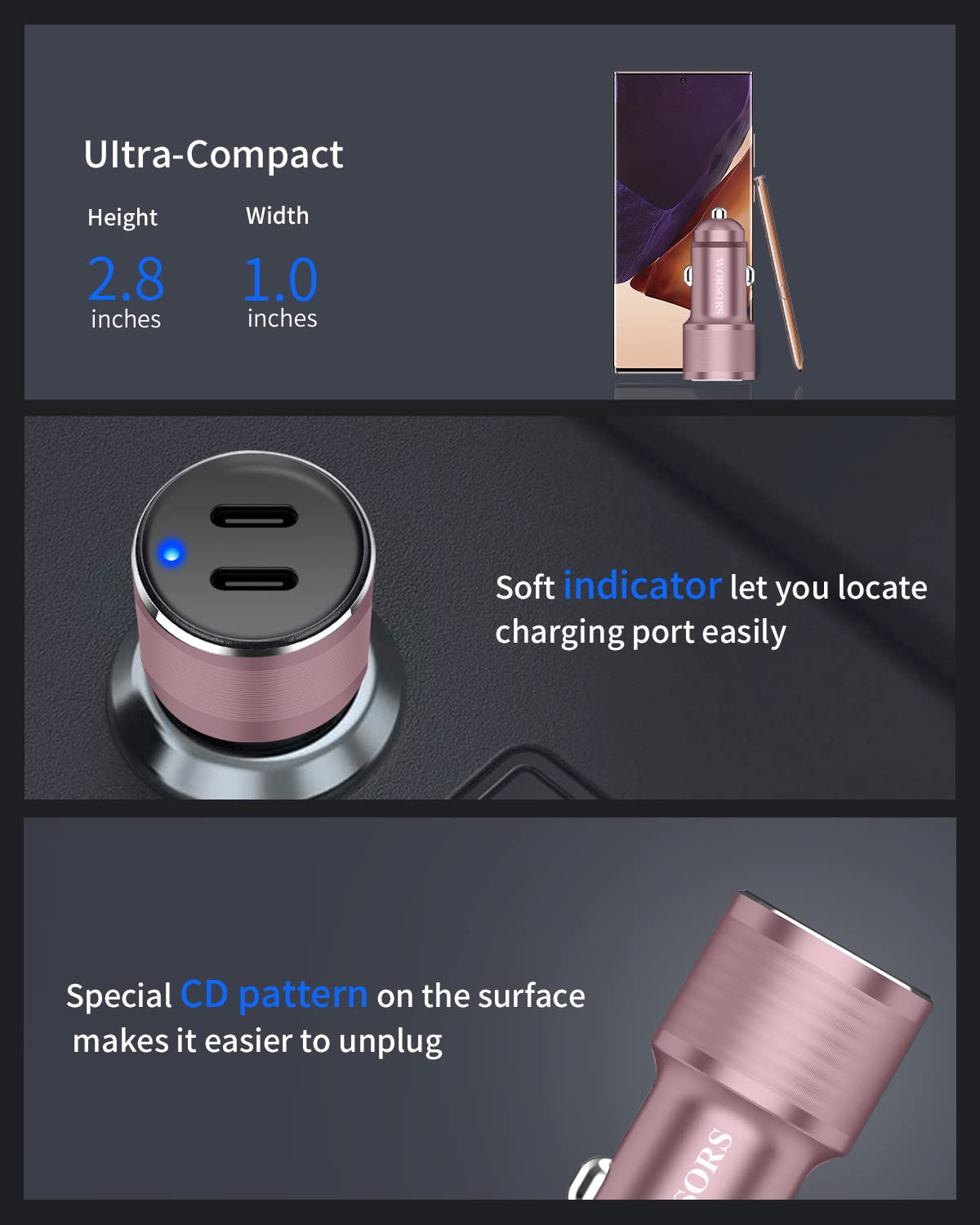 Caricabatteria da auto Dual USB C da 45 W, ricarica super veloce da 90 W, completamente in metallo, 12 V, adattatore per accendisigari per iPhone 17 Pro Max/16/15/iPad, Samsung Galaxy S26+/S25
