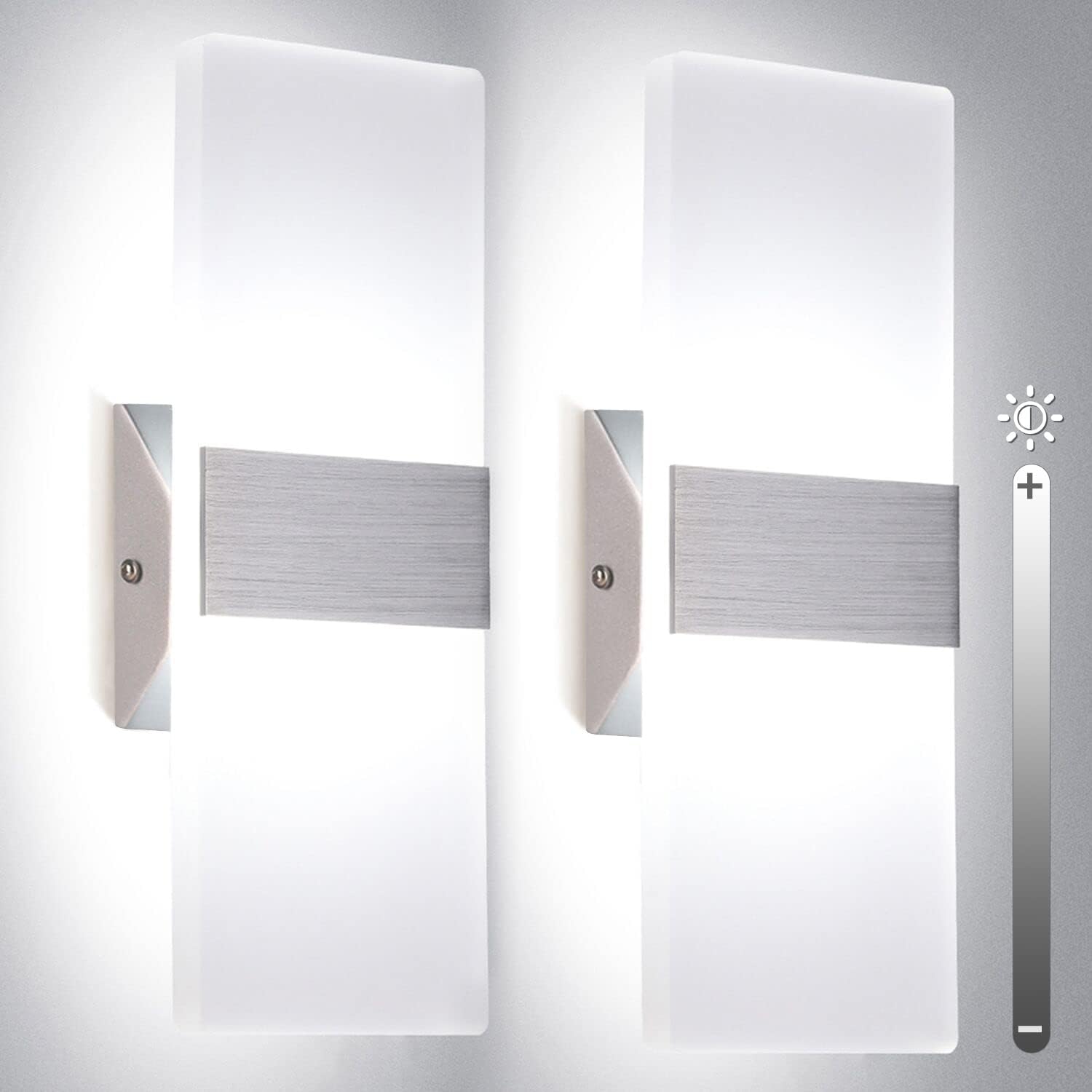 TRLIFE Modern Wall Sconces, Dimmable Wall Sconces Set of 2 Wall Mounted Lights 12W 6000K Cool White Hardwired Wall Sconce Lighting for Bedroom Bedside Living Room Stairway Hotel(2 Pack)