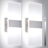 Vista 8 de TRLIFE Dimmable Wall Sconces, Modern Wall Sconces Set of 2 Hardwired Wall Mounted Lights 12W 6000K Cool White LED Wall Sconce Lighting for Bedroom