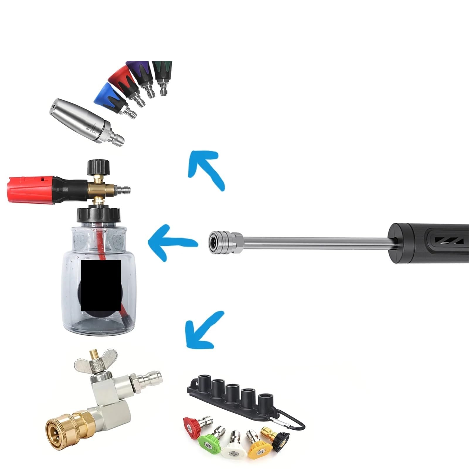 Varilla de Extensión para Hidrolimpiadora Varilla de extensión Acero Inoxidable, Varilla Recta, 1/4 Pulgada, 30 Grados, Agarre ergonómico for Lavadora(Bending Rod-Blue)
