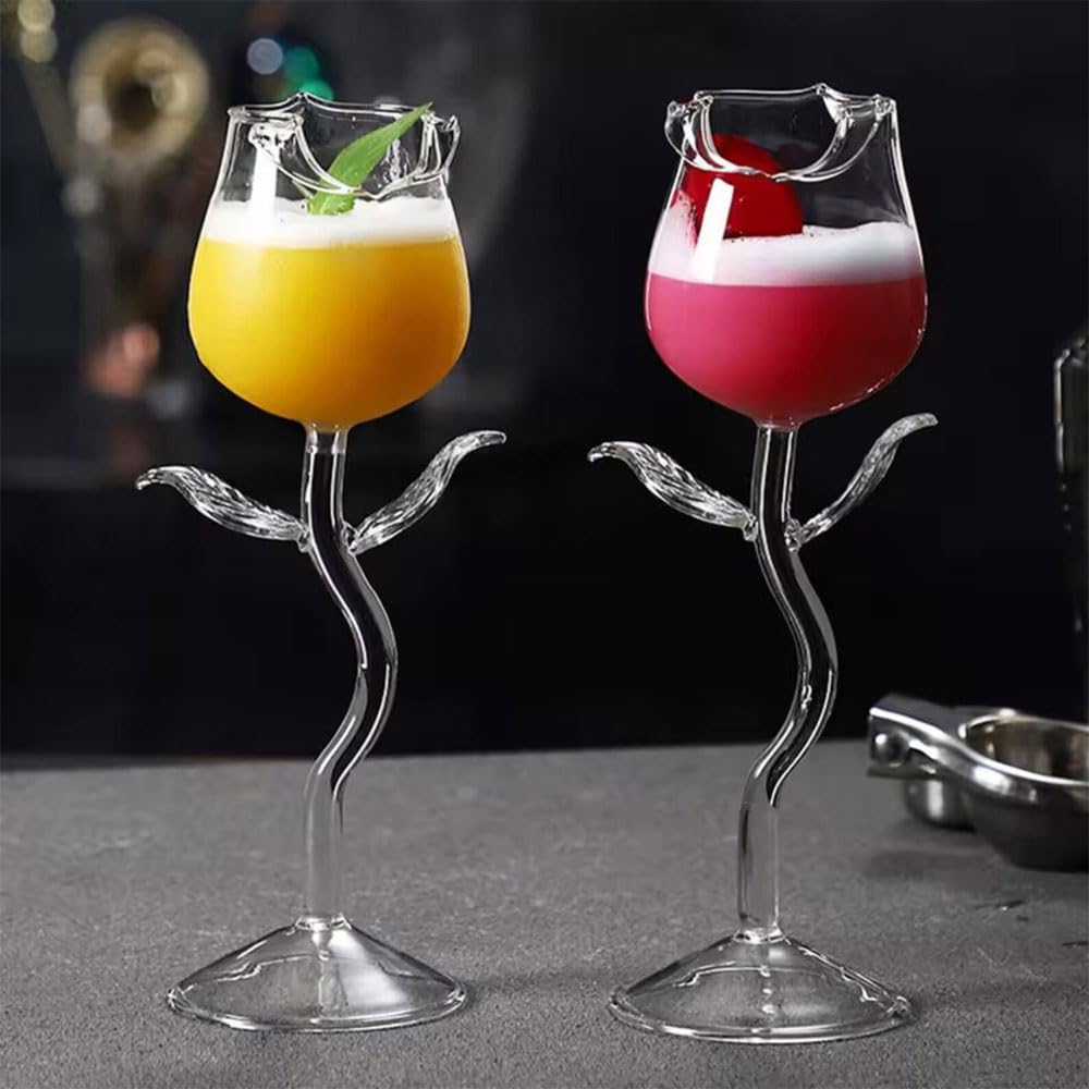 shiguangji Floral Wine Glasses,Bird-Shaped Champagne Flutes, Elegant Wedding Toasting Glasses, Romantic Gift for Couples,Tellurion Mushroom Cocktail Glass Mug,Mother Day Gift (Rose)