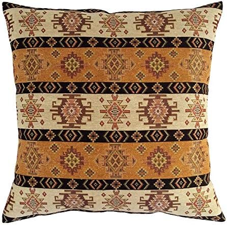 pillowerus Ethnic Throw Pillow Covers Mustard Yellow and Cream Kilim - 20 x 20 Inches Square Decorative Pillows, Boho Room Decor for Couch, Bohemian Outdoor Case for Farmhouse, Cushions, Aztec