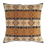 pillowerus Ethnic Throw Pillow Covers Mustard Yellow and Cream Kilim - 20 x 20 Inches Square Decorat