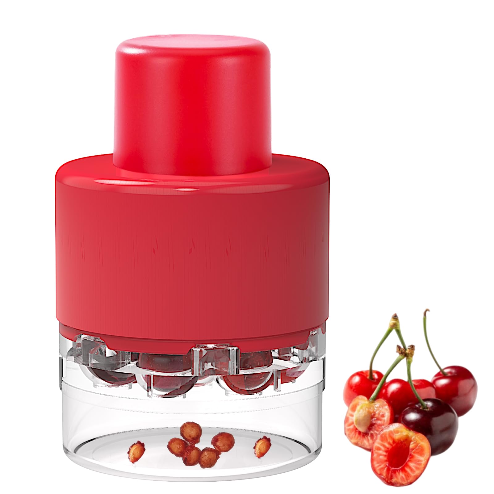 Cherry Pitter Tool ， Olive and Cherry Pitters Corer Remover with 7 Individual Holes, Fruit Pit Remover for Cherry, Multi-Function Cherries Stoner Seed Remover Tool for Making Cherry Jam (Red)