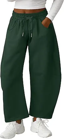 Lepunuo Barrel Sweatpants Women Casual Baggy Elastic Waisted Pants Wide Leg Gym Trousers with Pockets