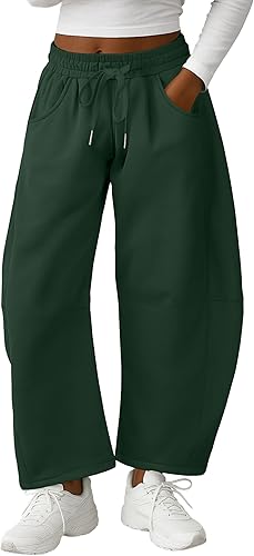 Lepunuo Barrel Sweatpants Women Casual Baggy Elastic Waisted Pants Wide Leg Gym Trousers with Pockets
