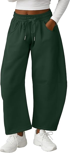 Lepunuo Barrel Sweatpants Women Casual Baggy Elastic Waisted Pants Wide Leg Gym Trousers with Pockets