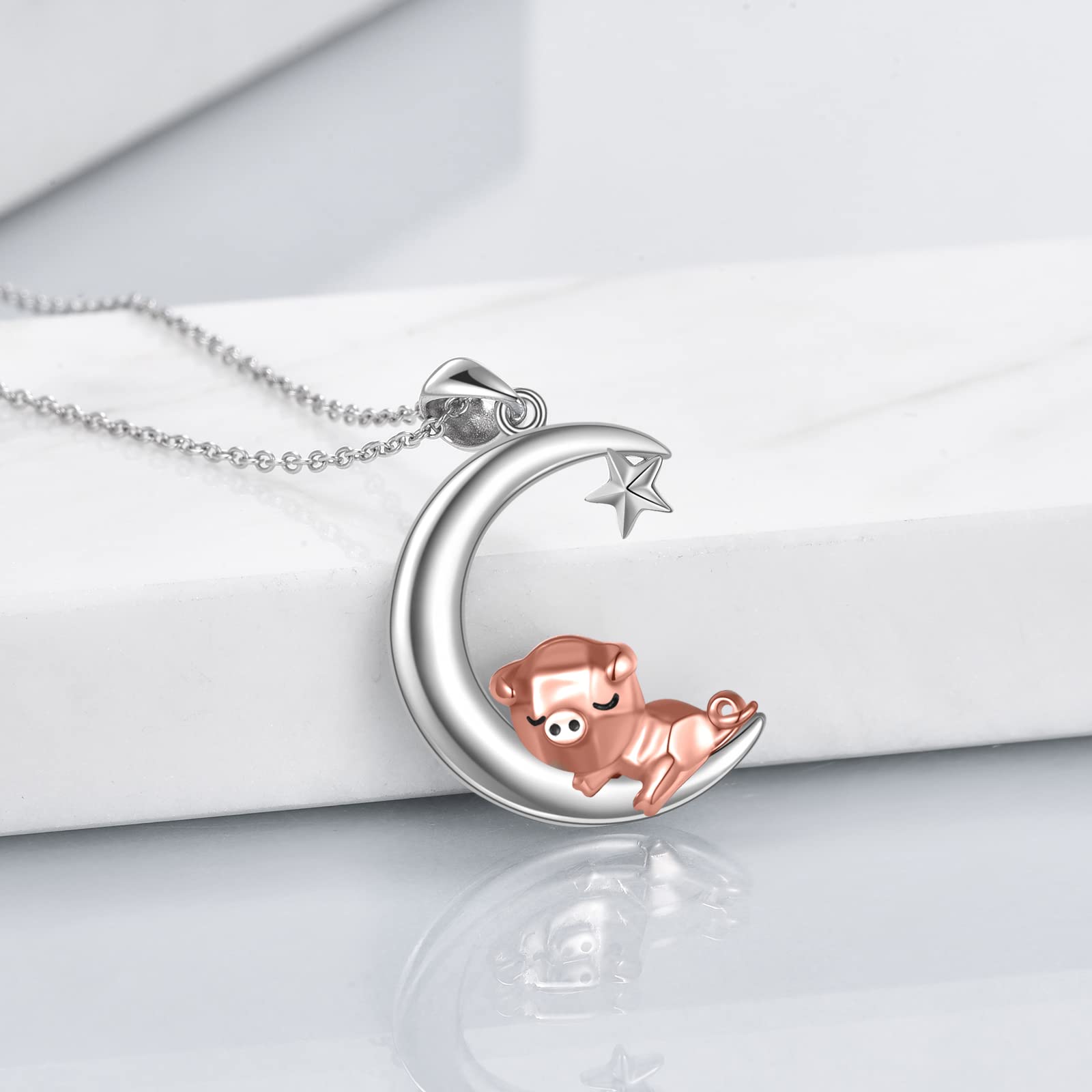 ONEFINITY Maiale/Coniglio/Gufo Catene 925 Sterling Sliver Luna Maiale/Coniglio/Gufo Pendente Catena Animali Gioielli Regali per Signore Uomo, Argento sterling, Nessuna pietra preziosa