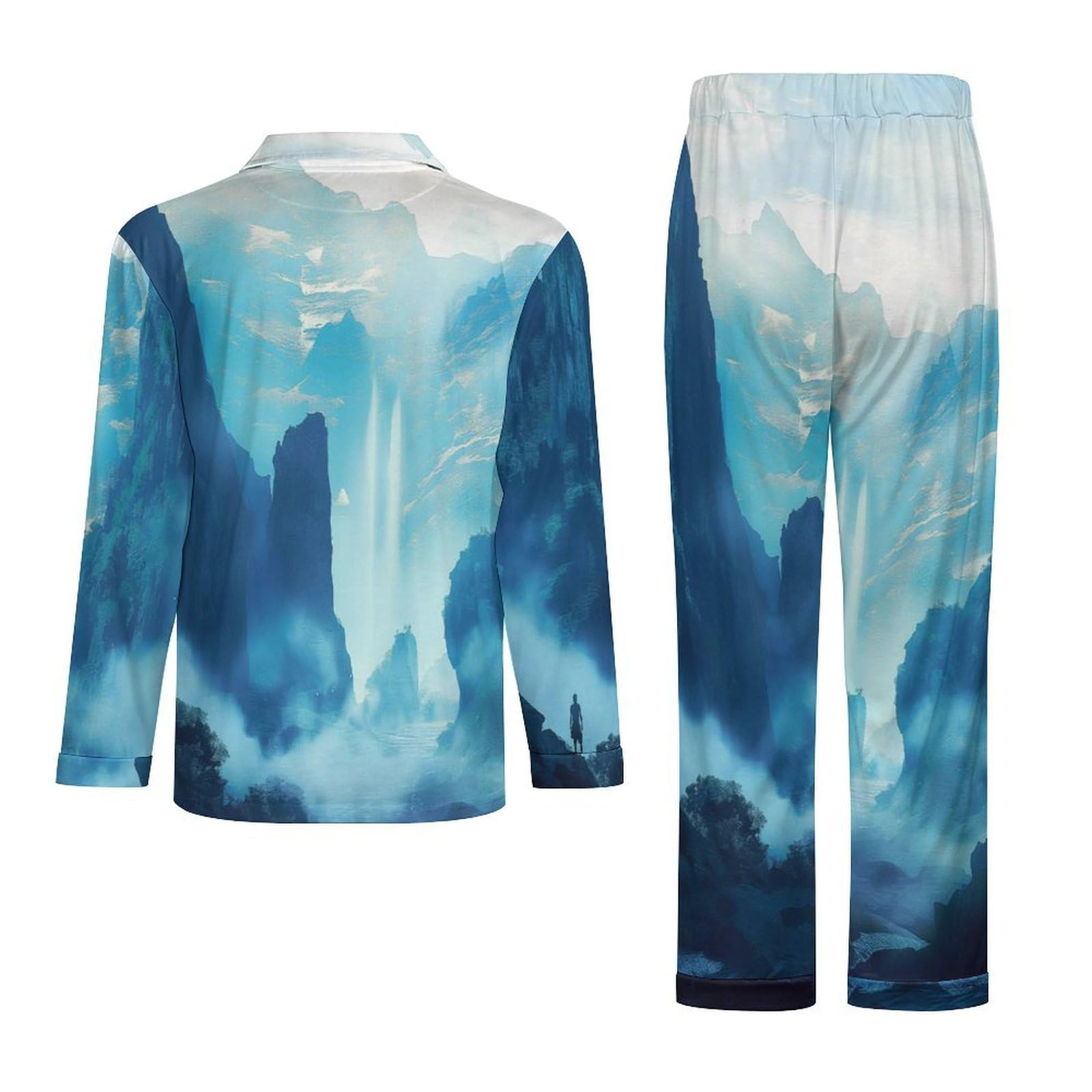 OLEETS Pigiama A Maniche Lunghe da Uomo - Paesaggio Montano Top E Pantaloni in 2 Pezzi Pigiama Casual E Ampio A Maniche Lunghe Morbido Autunnale E Invernale.