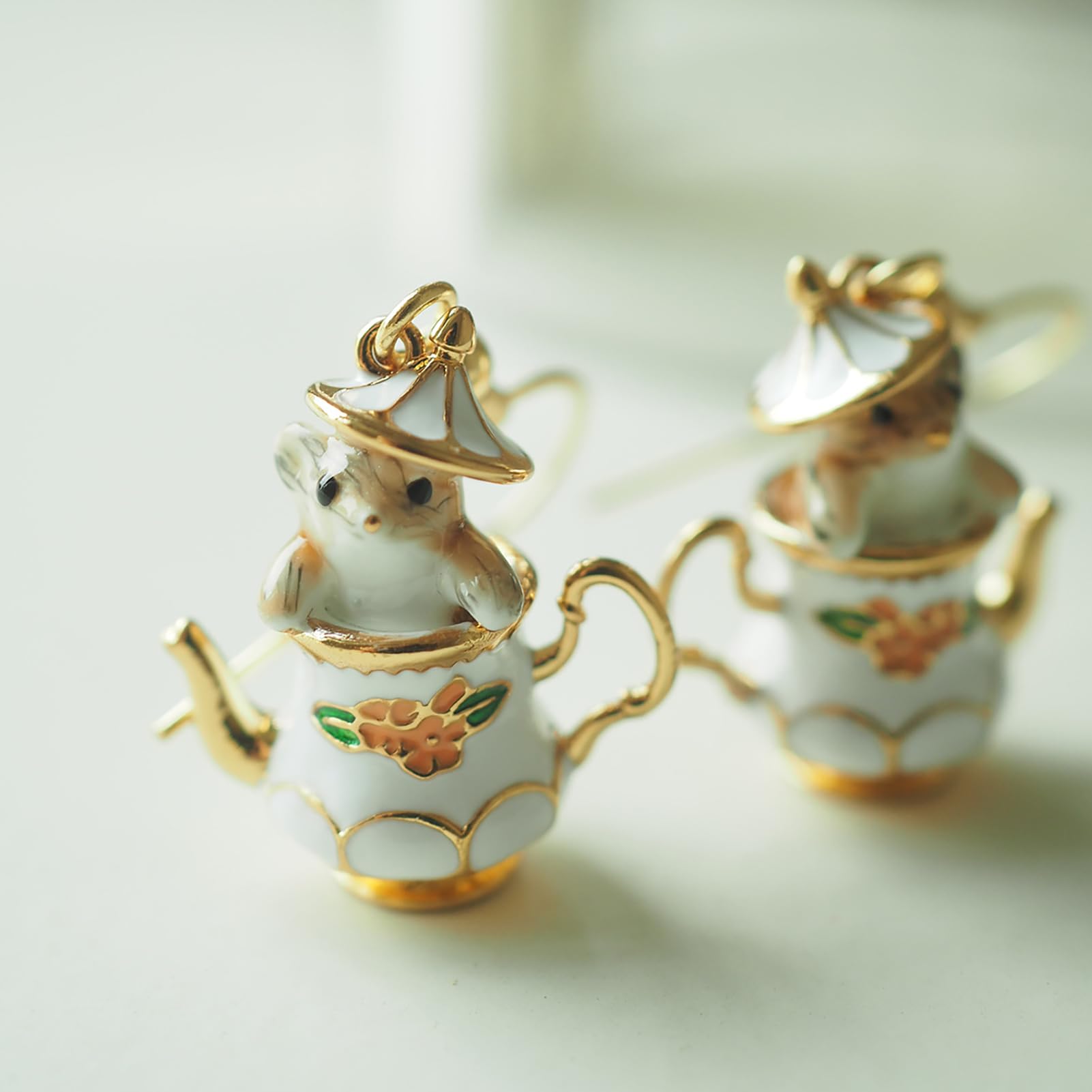Boucles D'oreilles Théière Et Tamia - Bijou Tendance En Alliage - Pour Quotidien Ou Occasions - 12